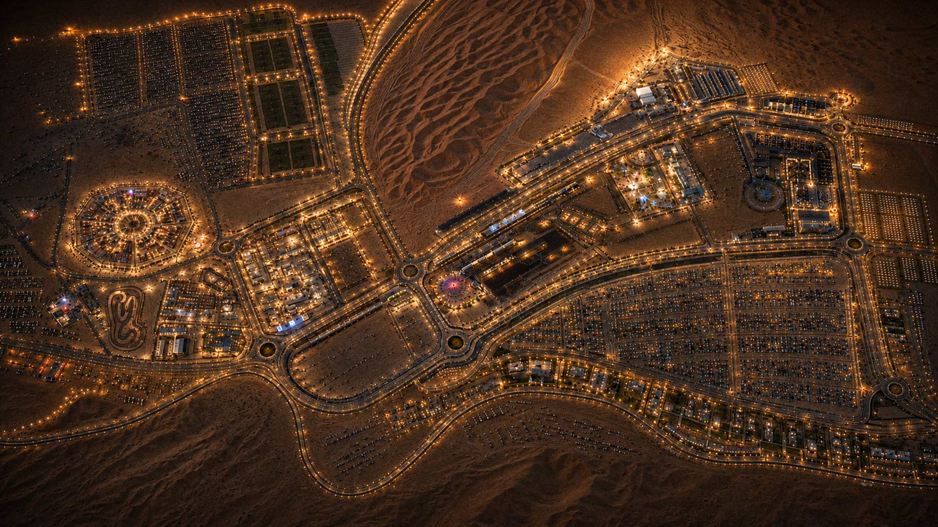 Aerial map of Liwa Festival at night